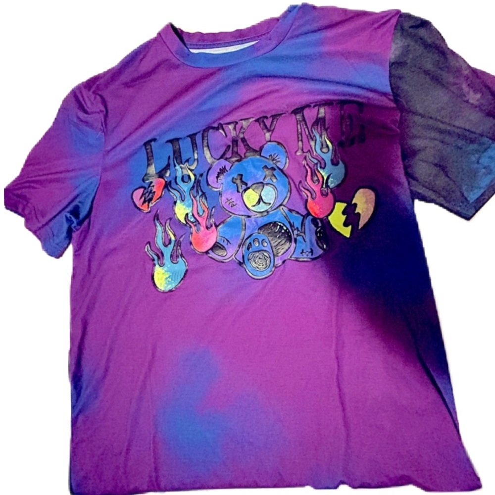 LUCKY ME TEDDY BEAR TIE DYE VIBRANT STREETWEAR TEE SHIRT HARAJUKU